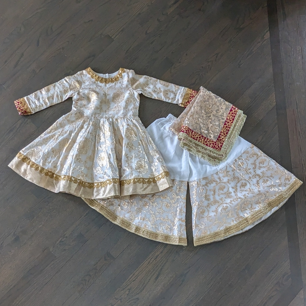 Kids Girls 3-Piece Stitched Pakistani Sharara Style Outfit, 6-8 Years - Picture 2 of 13